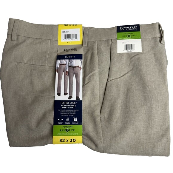 Kenneth Cole Mens 32x30 Pants Chino Slacks Tan Performance Dress Slim Fit New - Picture 1 of 9